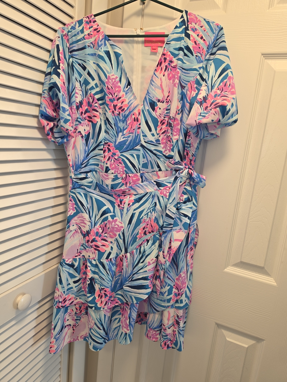 Lilly Pulitzer Blue & Pink Tropical Wrap One-Piece - Picture 2 of 4